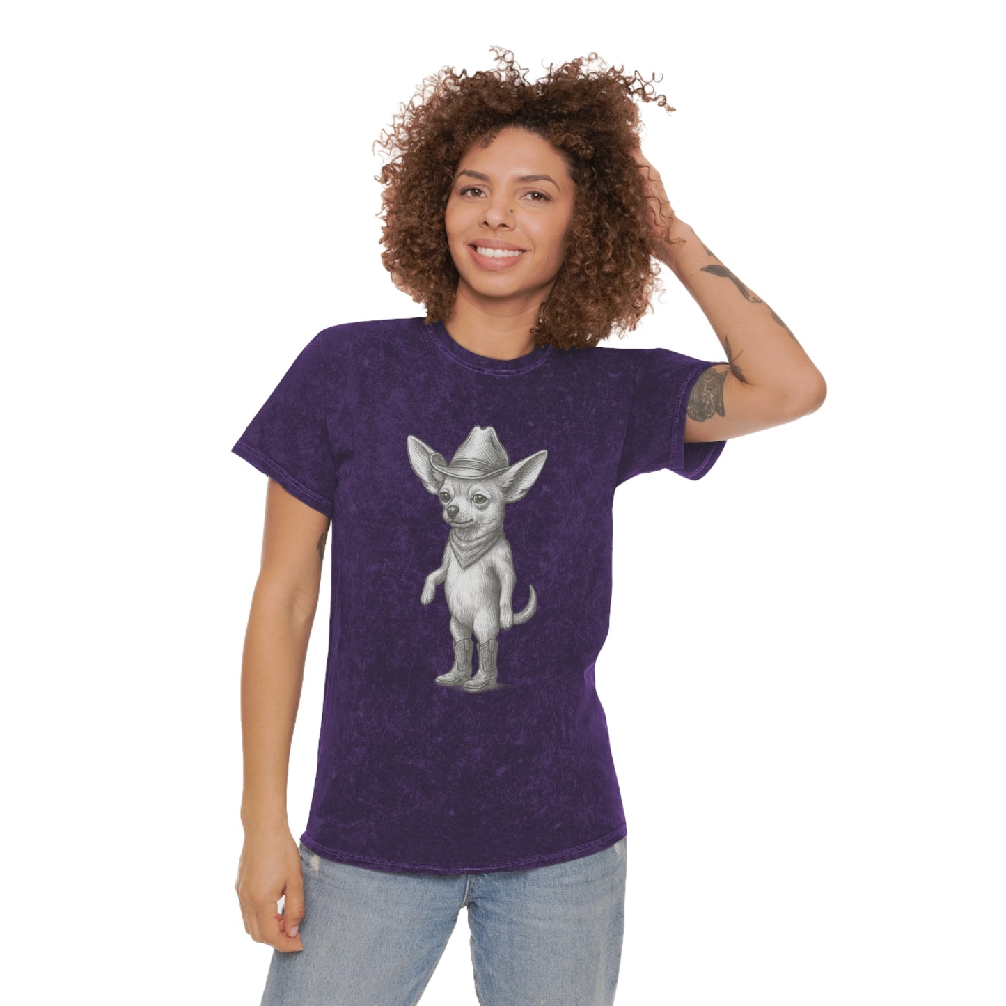 Cowboy Chihuahua Mineral Wash T-Shirt, Cute Pet Lover Tee, Gift for Dog Owners, Casual Wear, Unique Animal Graphic Shirt