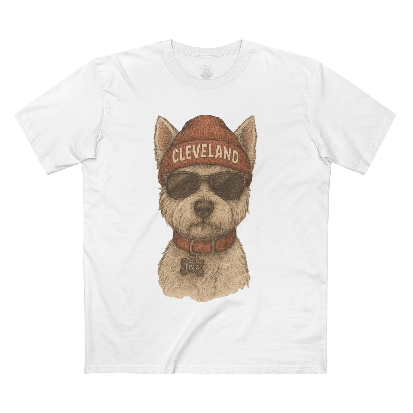 T-Shirt with Elvis the Westie in Cleveland Beanie Design