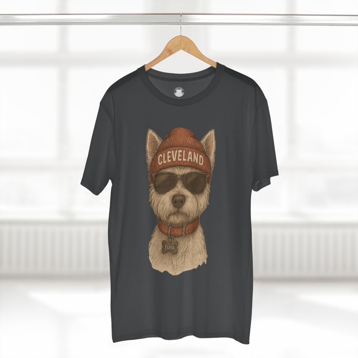 T-Shirt with Elvis the Westie in Cleveland Beanie Design