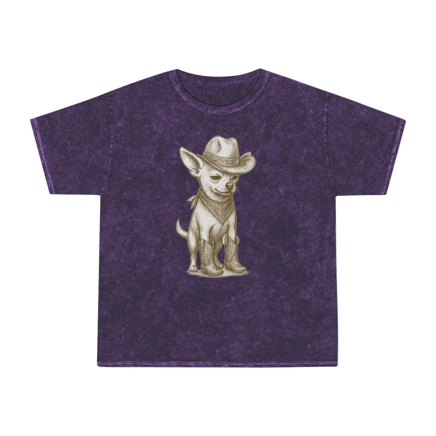 Cowboy Chihuahua Mineral Wash Tee, Cute Pet Shirt, Trendy Graphic Tee, Unisex Gift for Dog Lovers, Western Theme Apparel