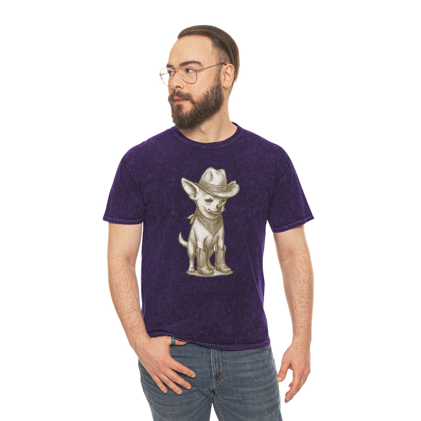Cowboy Chihuahua Mineral Wash Tee, Cute Pet Shirt, Trendy Graphic Tee, Unisex Gift for Dog Lovers, Western Theme Apparel