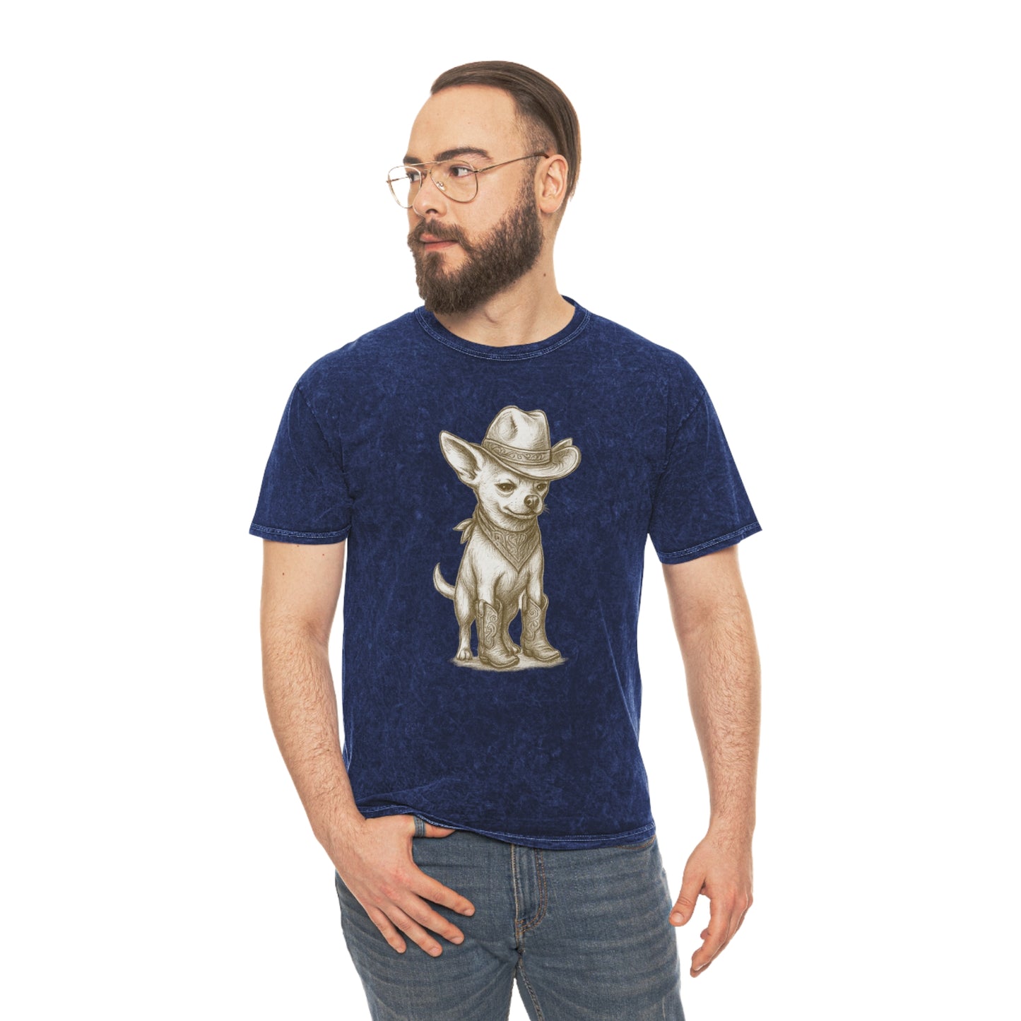 Cowboy Chihuahua Mineral Wash Tee, Cute Pet Shirt, Trendy Graphic Tee, Unisex Gift for Dog Lovers, Western Theme Apparel
