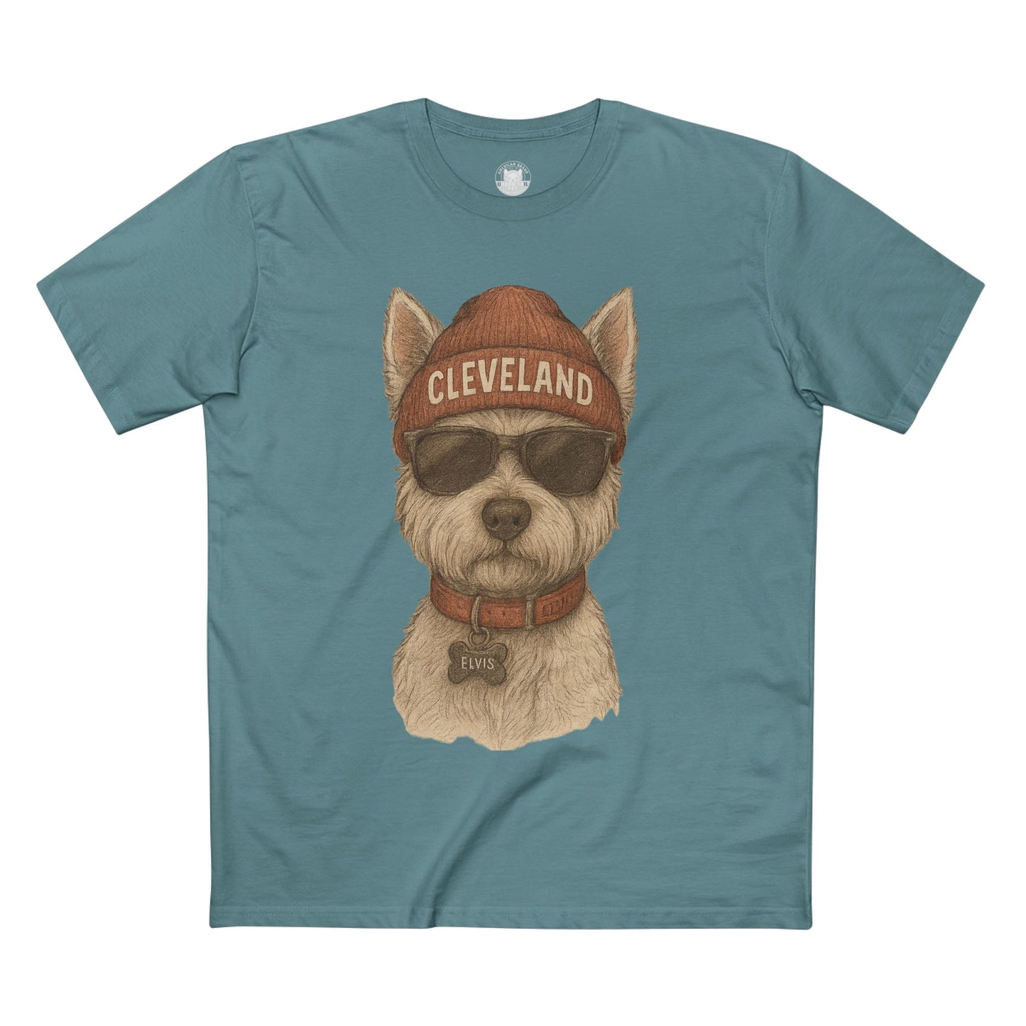 T-Shirt with Elvis the Westie in Cleveland Beanie Design