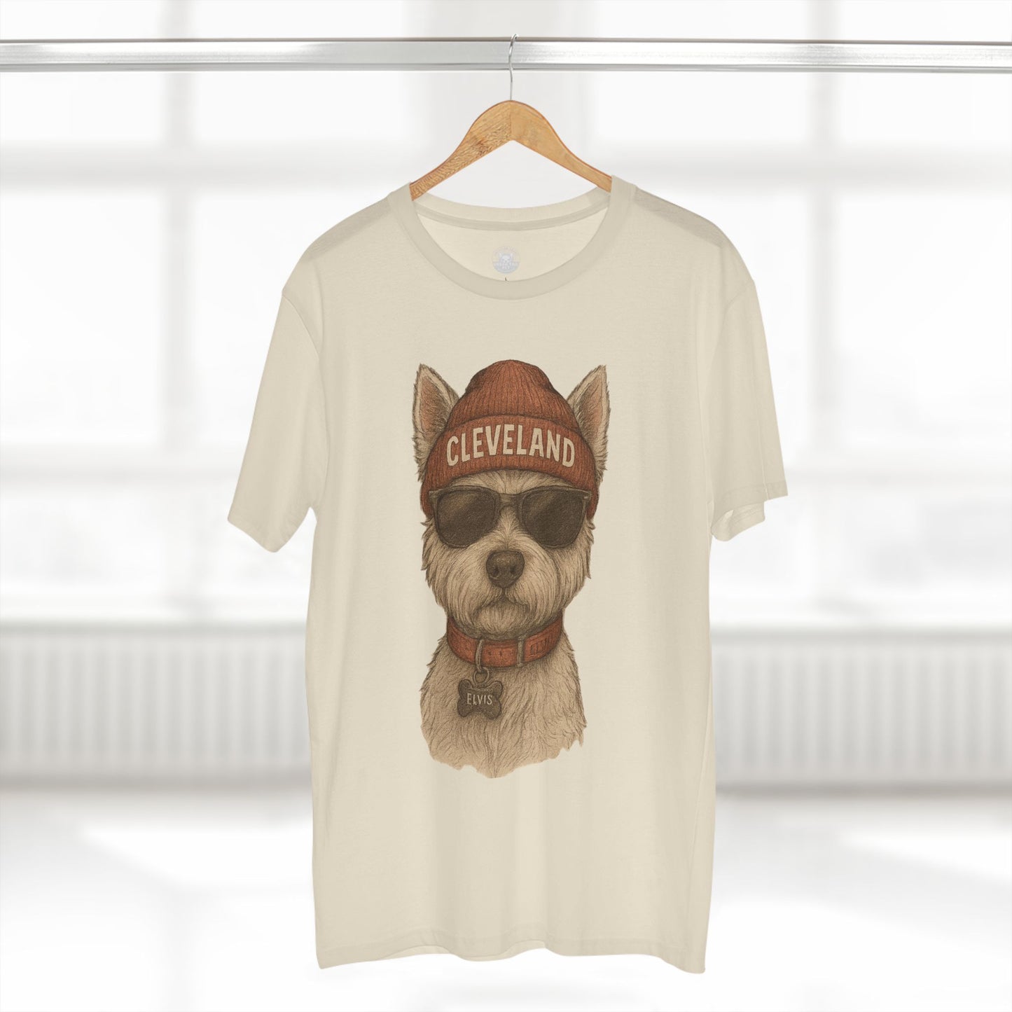 T-Shirt with Elvis the Westie in Cleveland Beanie Design