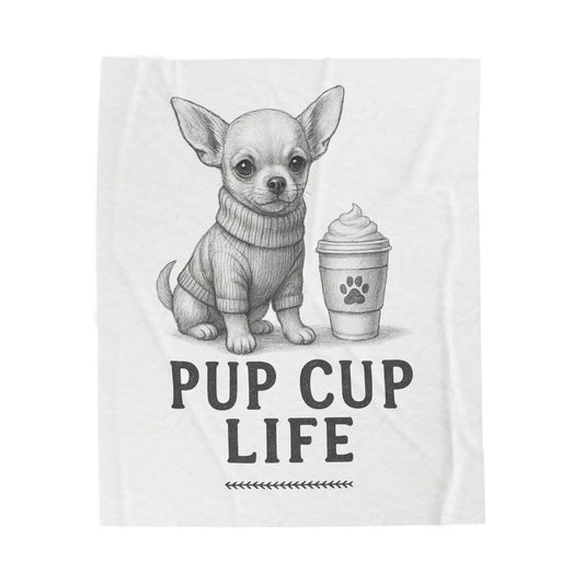 Cute Chihuahua Pup Cup Life Velveteen Plush Blanket, Dog Lover Gift, Cozy Home Decor, Pet Themed Blanket, Snuggle Gift