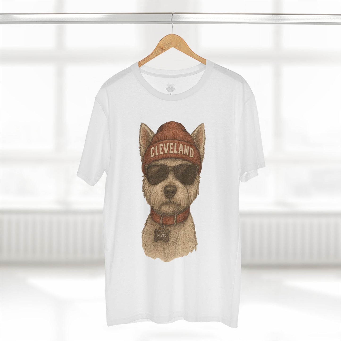 T-Shirt with Elvis the Westie in Cleveland Beanie Design