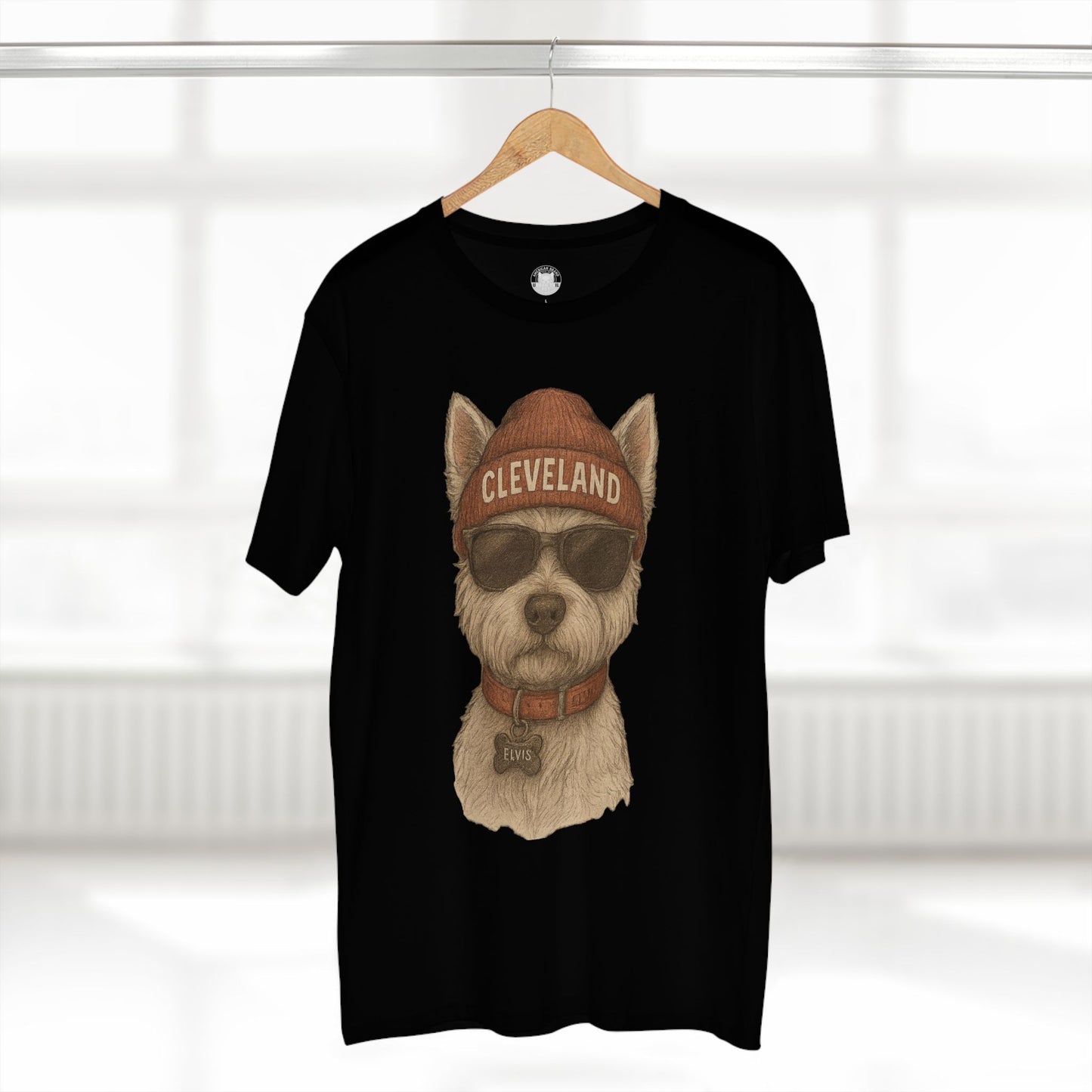 T-Shirt with Elvis the Westie in Cleveland Beanie Design