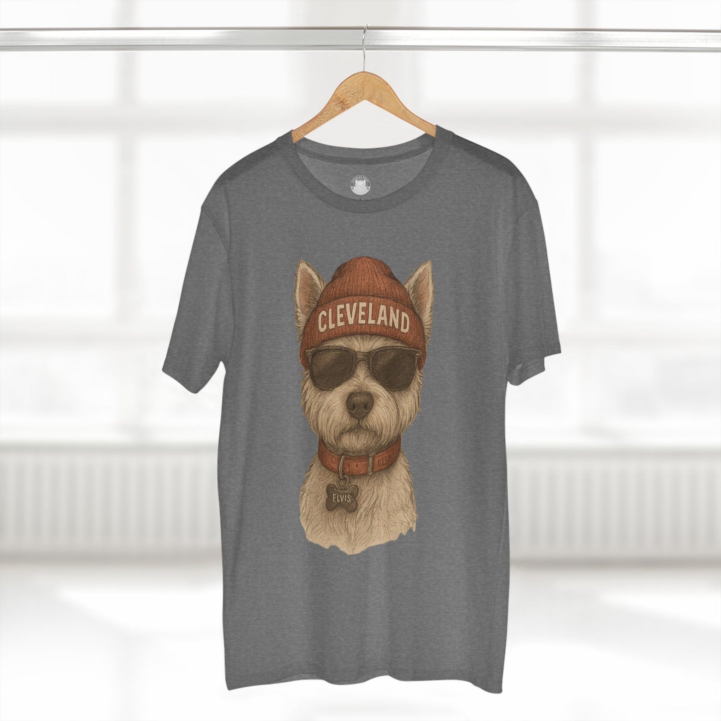 T-Shirt with Elvis the Westie in Cleveland Beanie Design