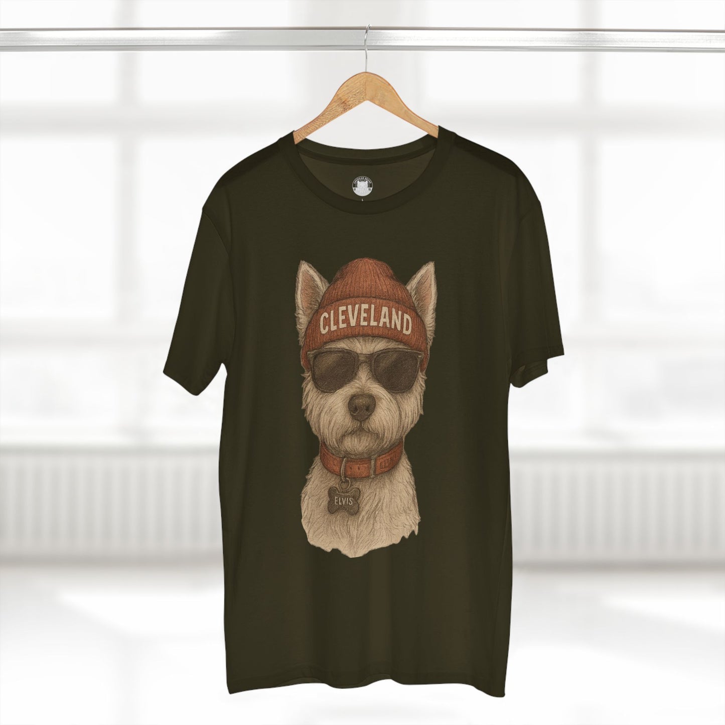 T-Shirt with Elvis the Westie in Cleveland Beanie Design