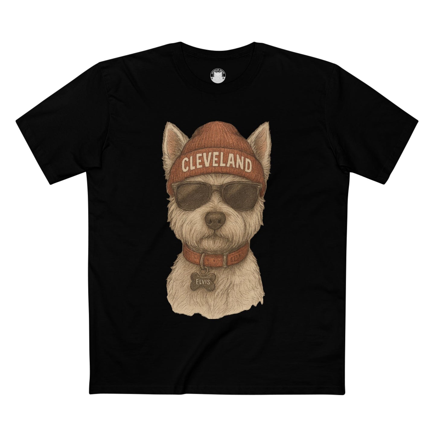 T-Shirt with Elvis the Westie in Cleveland Beanie Design