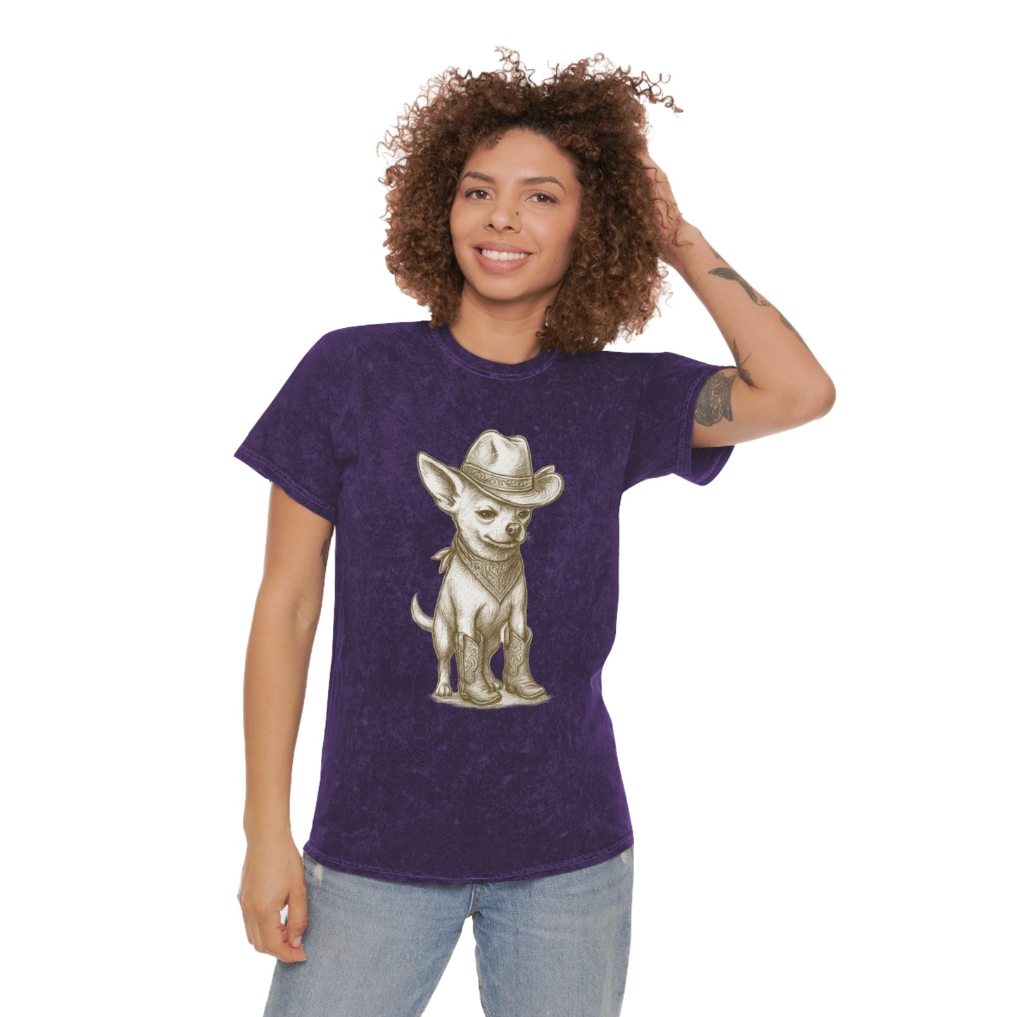 Cowboy Chihuahua Mineral Wash Tee, Cute Pet Shirt, Trendy Graphic Tee, Unisex Gift for Dog Lovers, Western Theme Apparel
