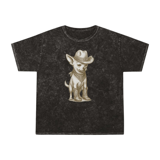 Cowboy Chihuahua Mineral Wash Tee, Cute Pet Shirt, Trendy Graphic Tee, Unisex Gift for Dog Lovers, Western Theme Apparel