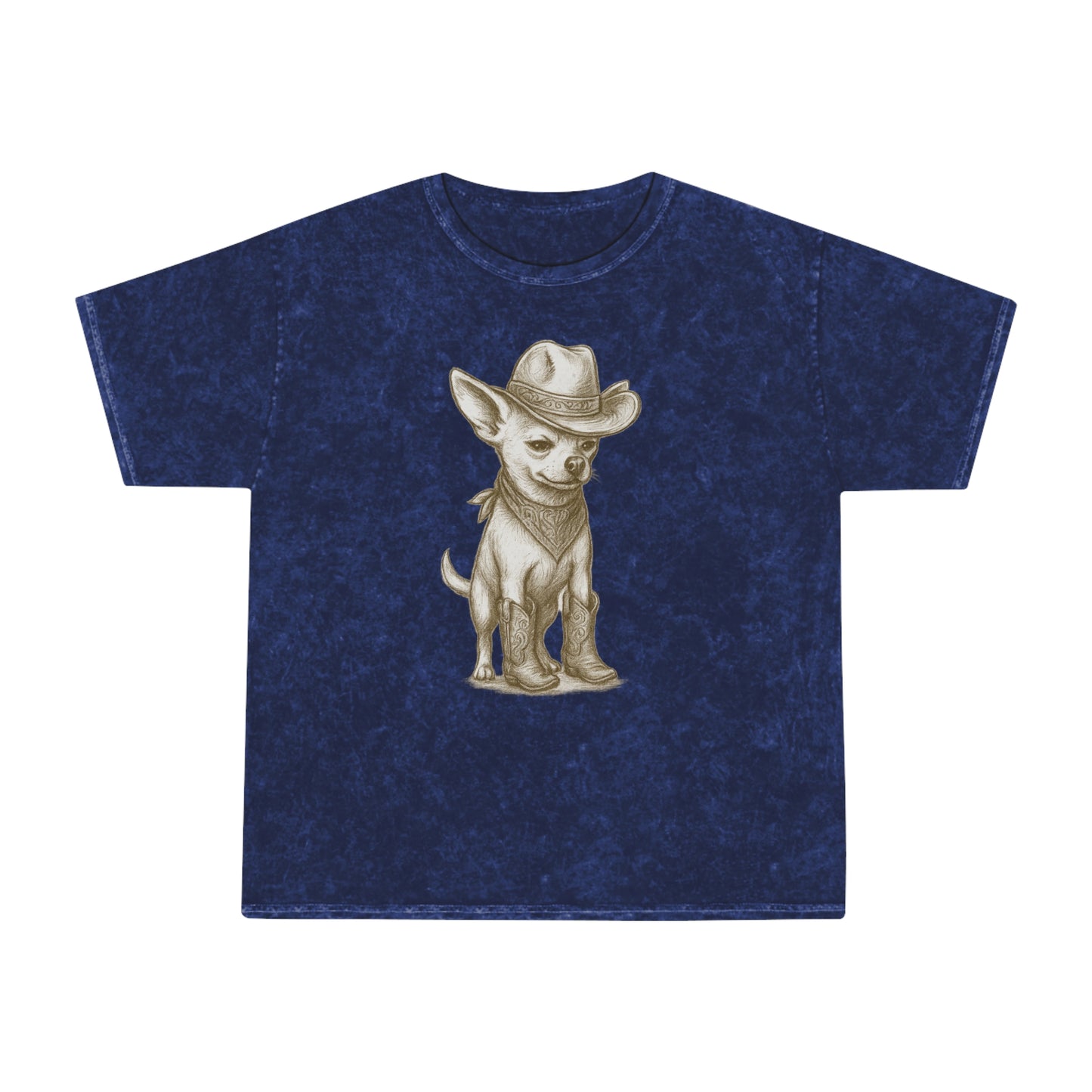 Cowboy Chihuahua Mineral Wash Tee, Cute Pet Shirt, Trendy Graphic Tee, Unisex Gift for Dog Lovers, Western Theme Apparel