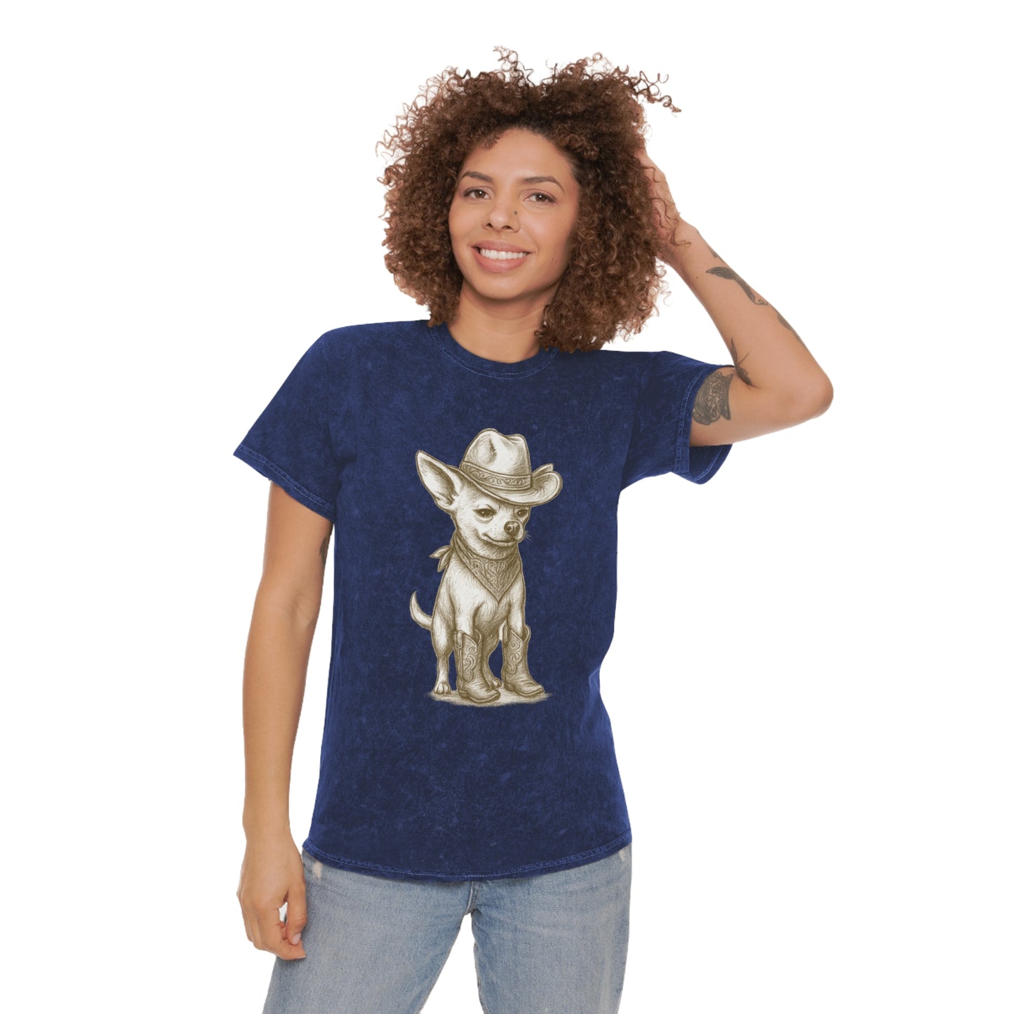 Cowboy Chihuahua Mineral Wash Tee, Cute Pet Shirt, Trendy Graphic Tee, Unisex Gift for Dog Lovers, Western Theme Apparel