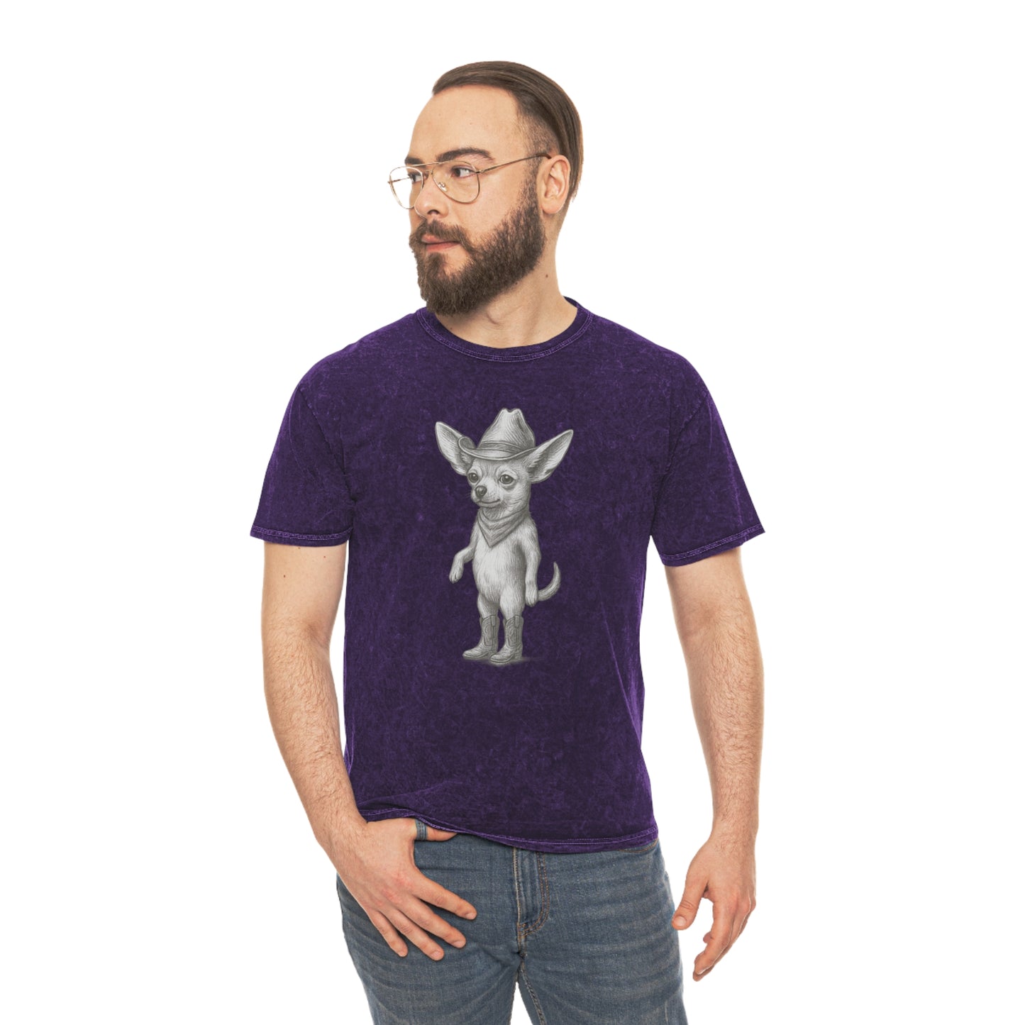 Cowboy Chihuahua Mineral Wash T-Shirt, Cute Pet Lover Tee, Gift for Dog Owners, Casual Wear, Unique Animal Graphic Shirt