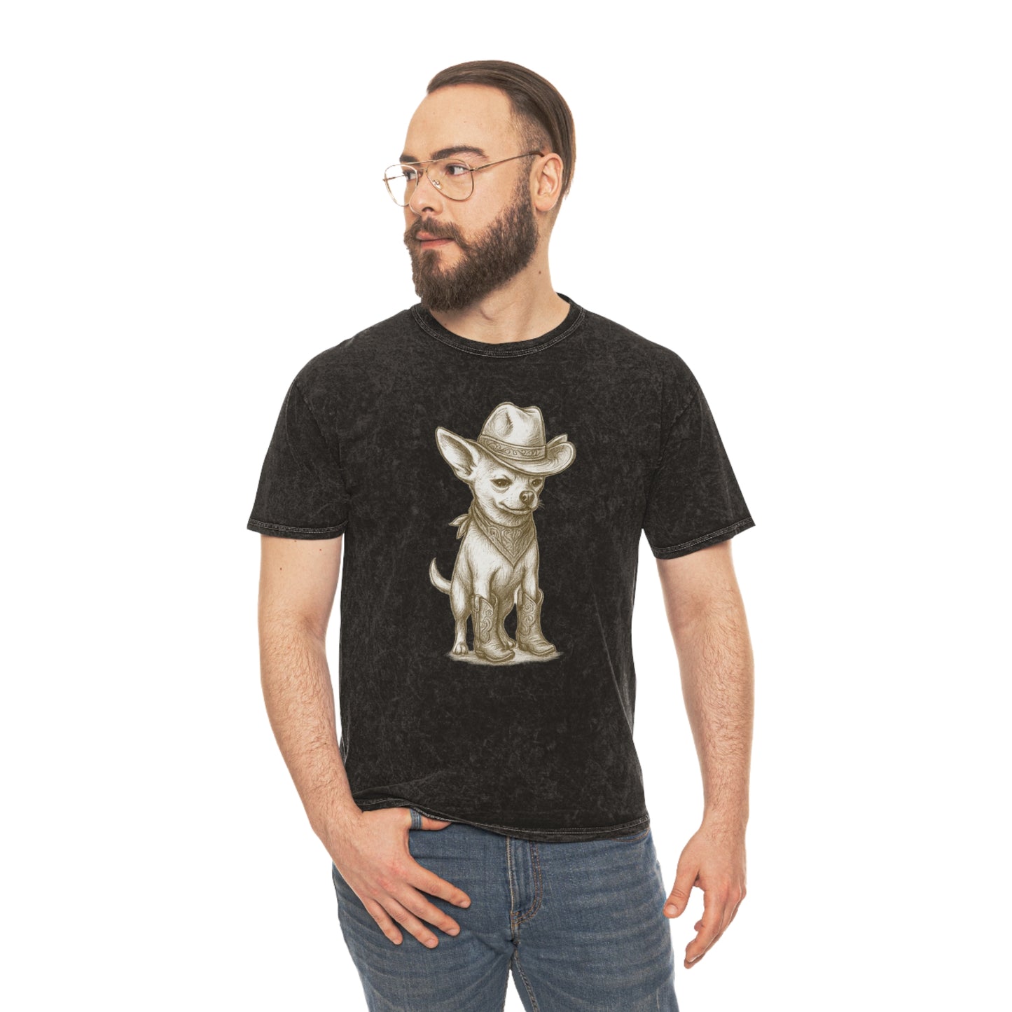 Cowboy Chihuahua Mineral Wash Tee, Cute Pet Shirt, Trendy Graphic Tee, Unisex Gift for Dog Lovers, Western Theme Apparel
