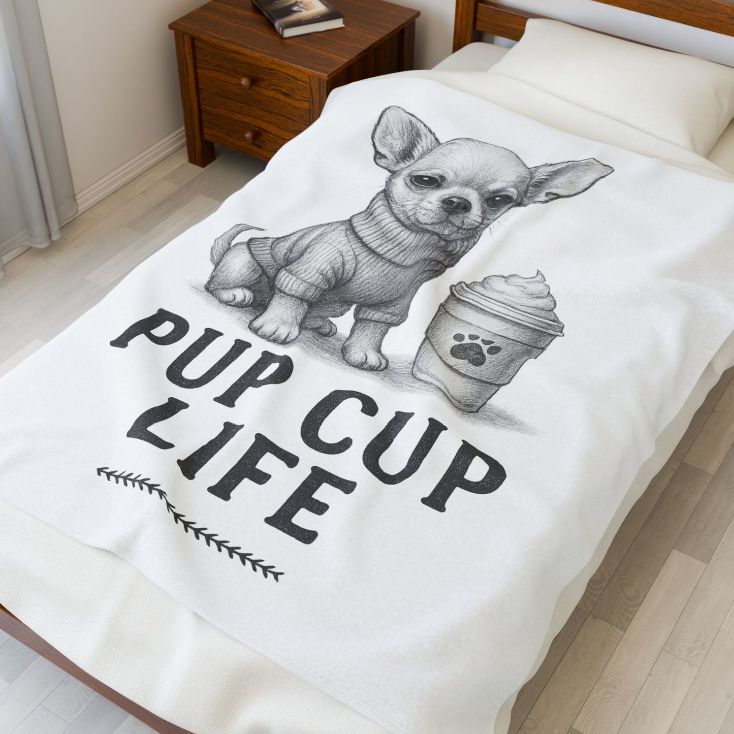 Cute Chihuahua Pup Cup Life Velveteen Plush Blanket, Dog Lover Gift, Cozy Home Decor, Pet Themed Blanket, Snuggle Gift