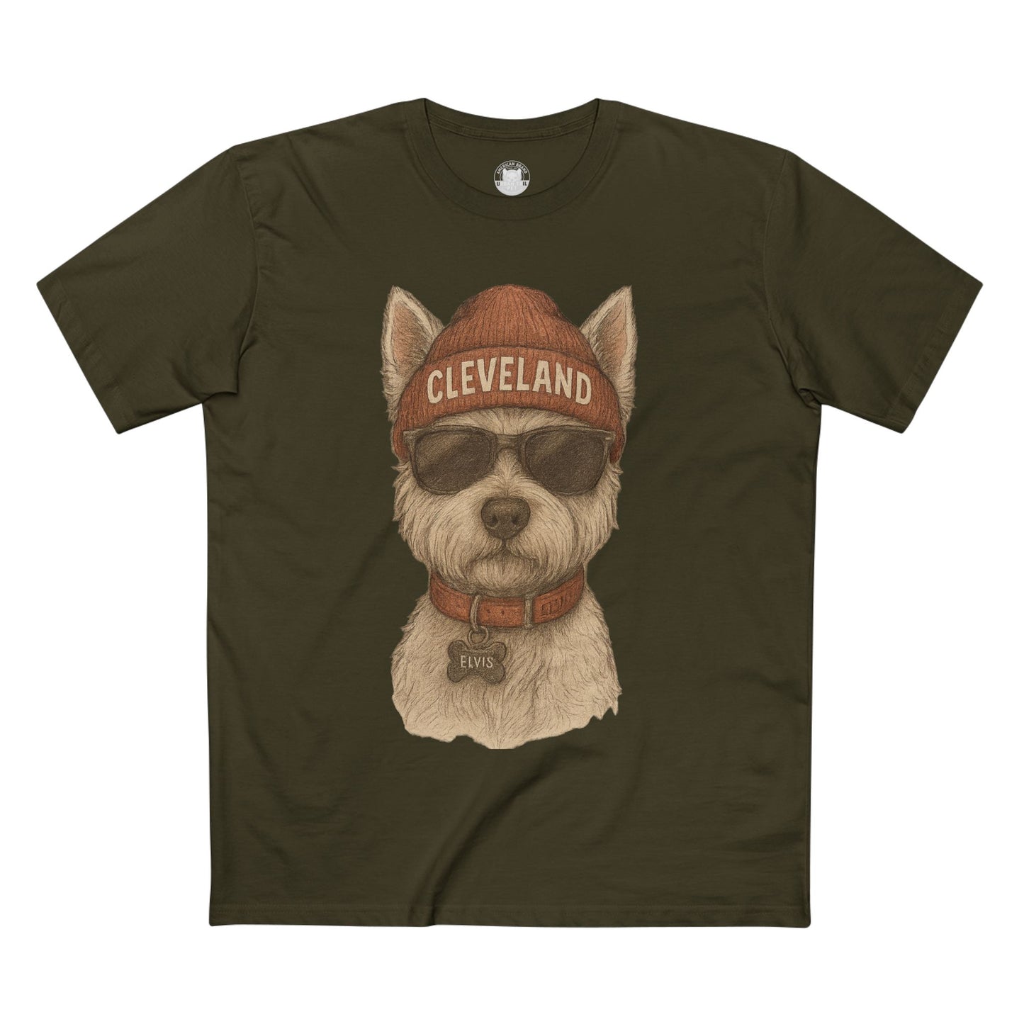 T-Shirt with Elvis the Westie in Cleveland Beanie Design
