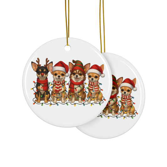 Ceramic Ornaments - Chihuahuas Dressed Like Santa Tangled in Lights
