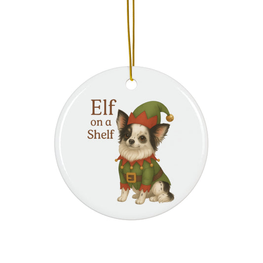 Ceramic Ornament - Elf and Chihuahua Christmas Decor