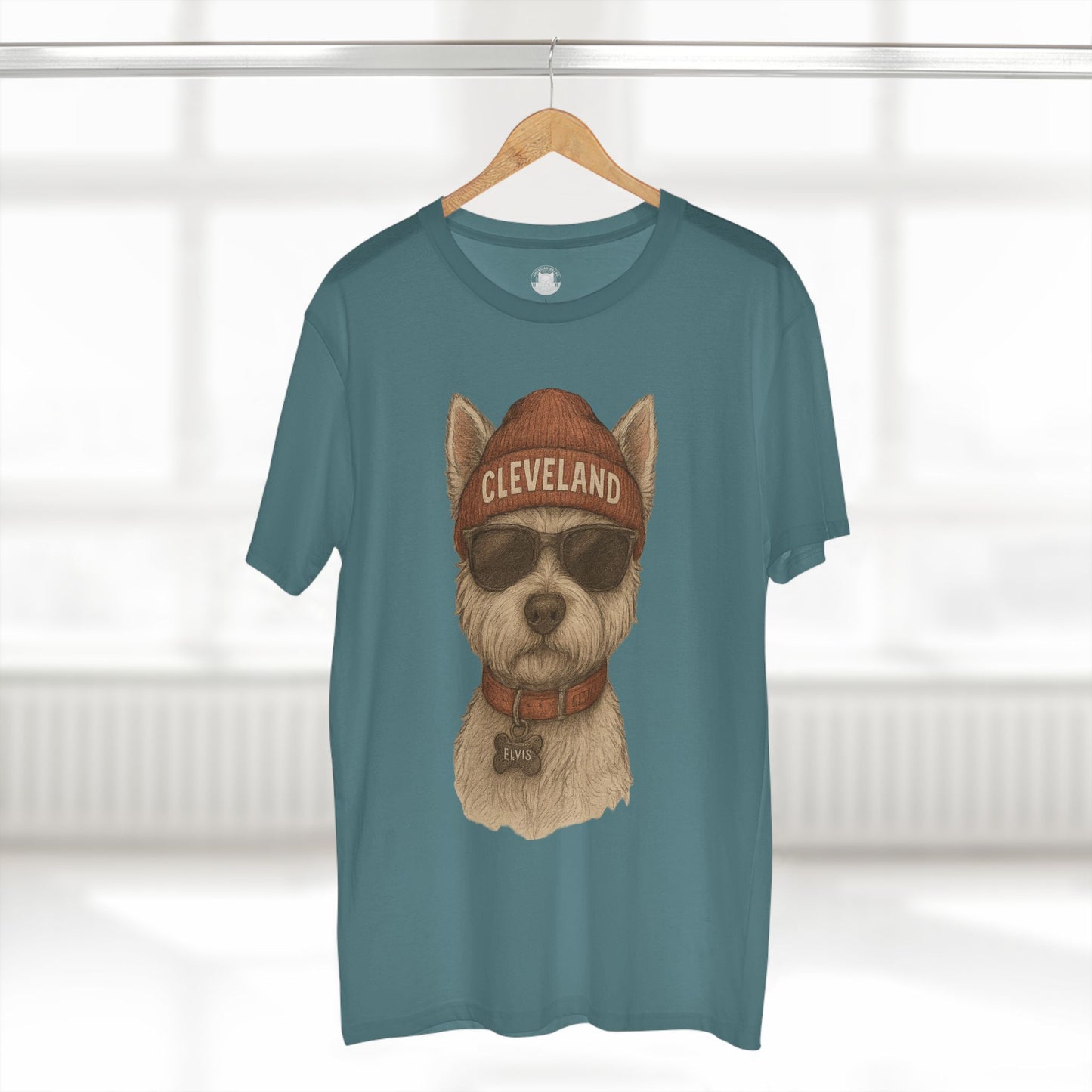 T-Shirt with Elvis the Westie in Cleveland Beanie Design